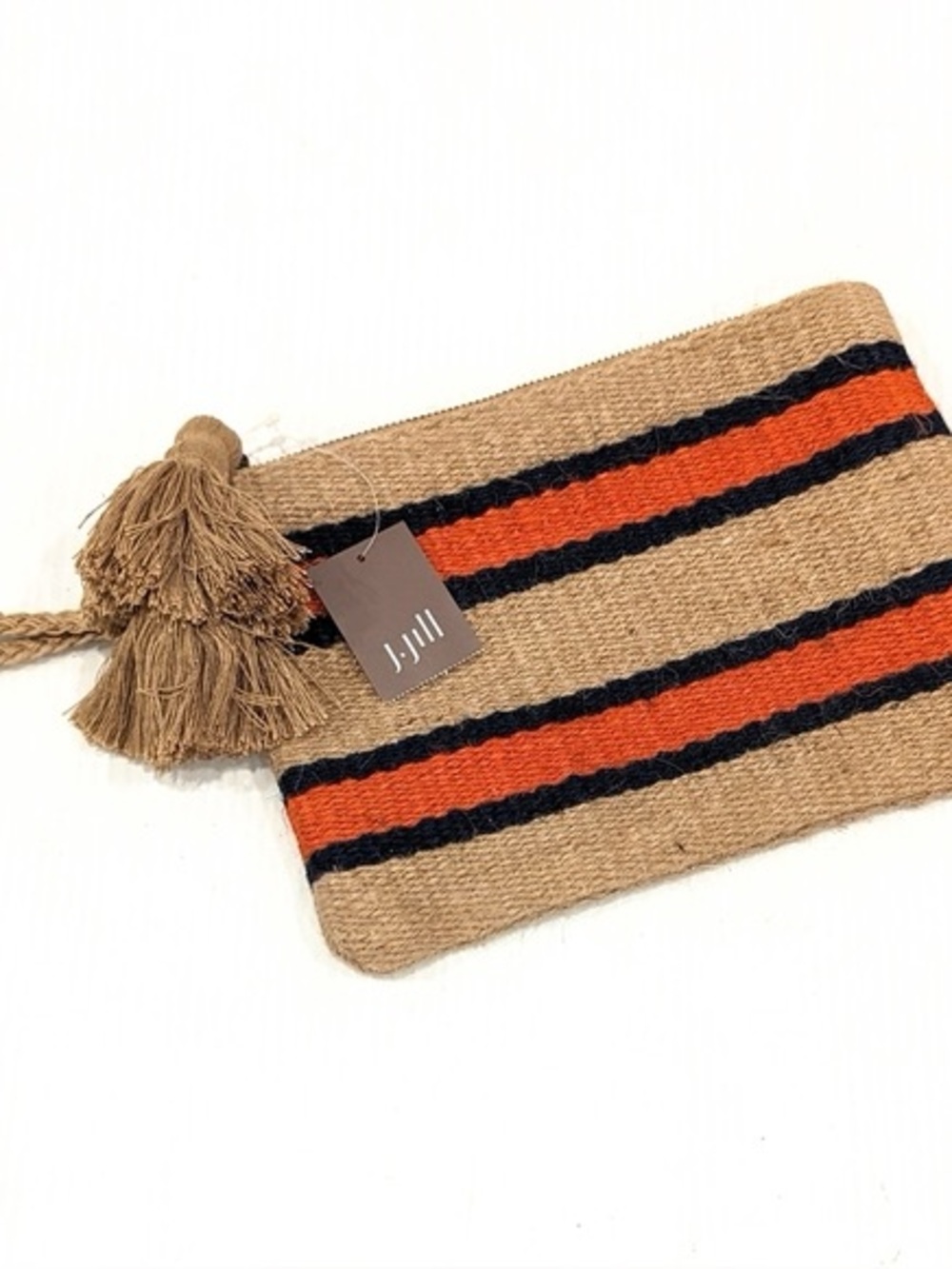 J. Jill Striped Woven Clutch in Tan with Orange & Black Stripes